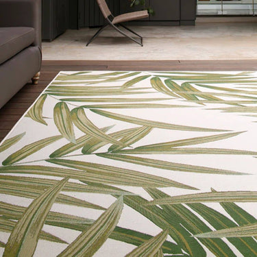 Folia White Rug styled on a modern patio setup
