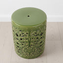 Top-down view of the Forest Ceramic Stool showing its circular opening and the full round top with high-gloss dark green glaze