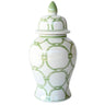 ginger jar in white with green links