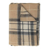 plaid tartan throw blanket design in camel cream and charcoal grey wool blend