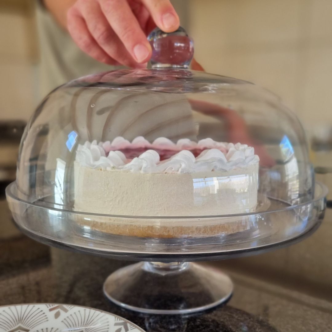 glass cake stand with glass dome lid
