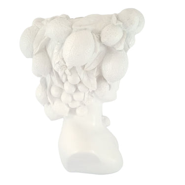 Side view of White Goddess Head Vase with textured crown