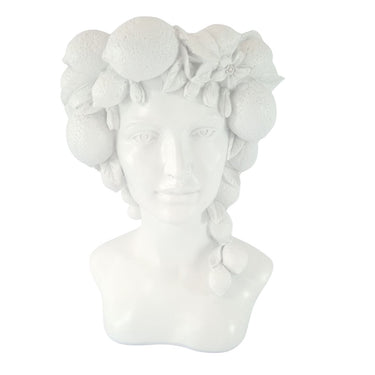 White Goddess Head Vase front view showing detailed face and lemon-and-leaf crown