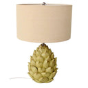 Artichoke  table lamp with a green base and beige shade, ideal for adding a calming touch to your bedside table.