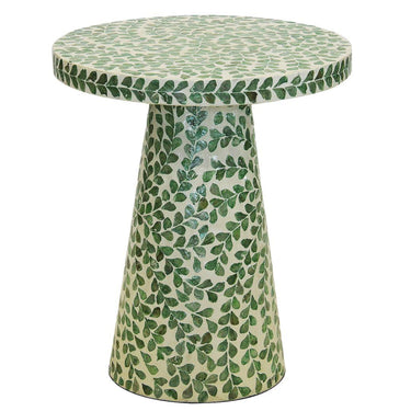 Green capiz shell side table with round top