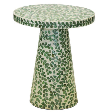 Small round table with green leaf pattern 