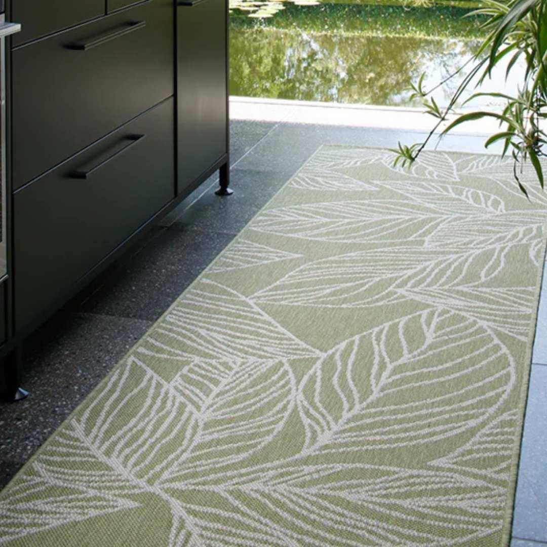 Versatile green hallway runner for indoor and outdoor spaces