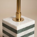 Marble pedestal base with brass stem in green and white