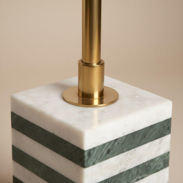 Marble pedestal base with brass stem in green and white