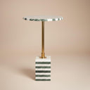 Green and white striped marble side table with brass stem