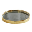 grey ceramic trinket tray with a fluid metallic gold border.