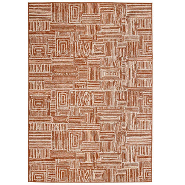 Gridlock geometric outdoor rug in the rust brown Suntan colour.