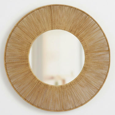 Round mirror with a woven natural jute frame 