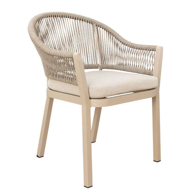 Durable outdoor chair with light brown cushioned seat for alfresco dining