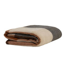 Knightsbridge wool throw plaid blanket with a colour-blocked pattern of beige, brown, and dark gray.