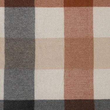 Close up of the traditional tartan check pattern and premium wool weave on the Knightsbridge Cognac throw.