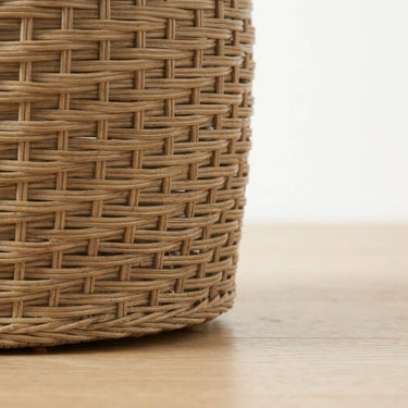 koko woven rattan side table wicker base.