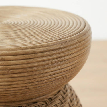 koko tan rattan side table coiled top.