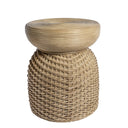 rattan stool with a coiled rattan top set on a woven base,with a natural rattan finish throughout.