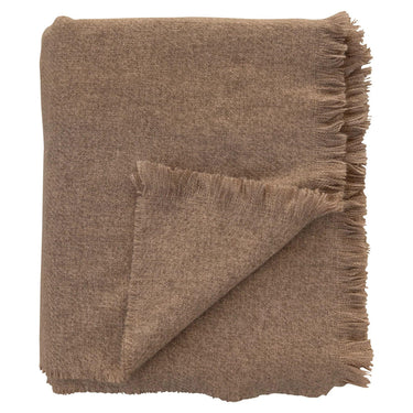 Lana light brown throw blanket with frayed edges by Woodka Interiors 