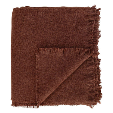 Lana red throw blanket with frayed edges by Woodka Interiors 