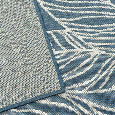 Slip-resistant blue rug with botanical patterns