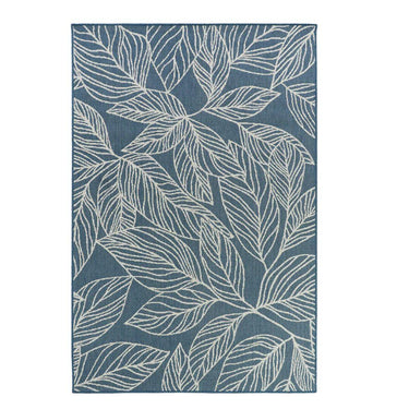Laurel Ocean Rug with blue botanical leaf design
