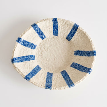 Large 38cm Mediterranean style ceramic fruit bowl top view.