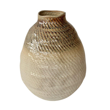 Large Ceramic Vase with Basket Weave Texture