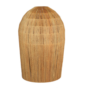 Natural woven jute pendant lampshade with a ribbed dome shape.