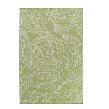 Laurel Moss Green Rug with white botanical leaf design