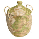 green and white seagrass basket