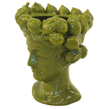 Lime ceramic head vase with lemon crown design