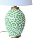 FREE DELIVERY on this Item
Dimensions:
Base + Shade : 59cm (h) x 37cm (w)
Bulb: ES27 60w max – 230v  50Hz
Bulb Not Included
Two pin plug
Material:
Base: Ceramic
Colour:
Base: Green, White
Shade: White
Lead Time
Ready to Ship
Dispatched within 2 - 3 working days
