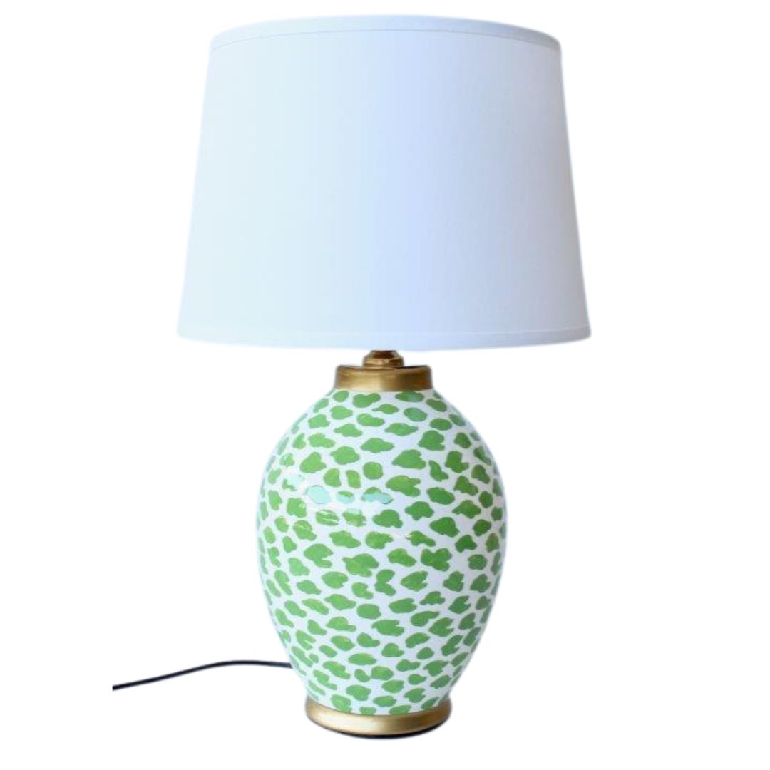 ceramic table lamp with green blob design