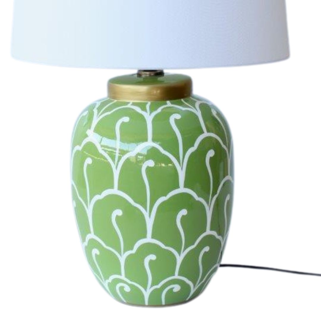 Lime Green & White Abstract Ceramic Table Lamp