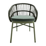 Lola outdoor dining chair in corfu kelp green finish with contoured wicker rope backrest.