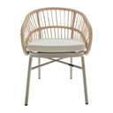 Lola Outdoor Dining Chair in natural hand-woven rattan, a powder-coated aluminium frame, and upholstered cushion.