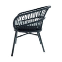 Lola outdoor dining chair in volcanic charcoal finish with dark PET rattan armchair with a curved backrest and four slim aluminium legs.