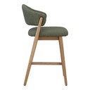 Lorenzo Counter Chair  side view in Natural solid oak wood with a curved backrest and aloe green seat cushion
