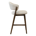Lorenzo Counter Chair in Natural solid oak wood with a natural curved backrest and bouclé upholstered seat cushion side view
