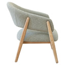 Solid Oak wood frame occasional chair with fabric upholstered seat and backrest covered with polyester fabric.