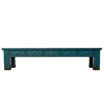 Arka Blue Distressed 5 Drawer Low Media Console