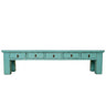 extra long tv unit low console with five drawers in turquoise distressed finish.