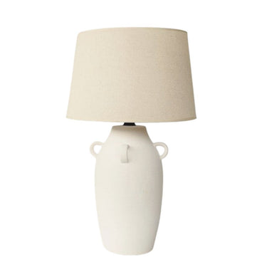 Lumis white ceramic table lamp with a beige lampshade 