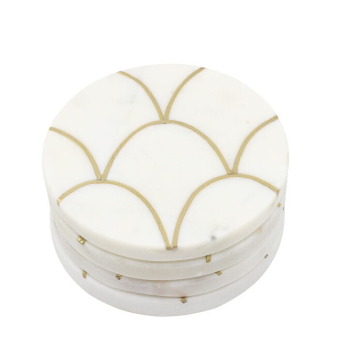 4 Pack marble coasters with brass Inlay 