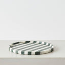 Marble coffee table tray in round green and white striped marble
