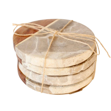 marble and wood drink coasters 4 pack