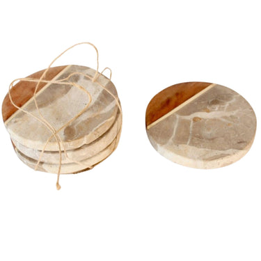 marble and wood drink coasters set of 4 pack