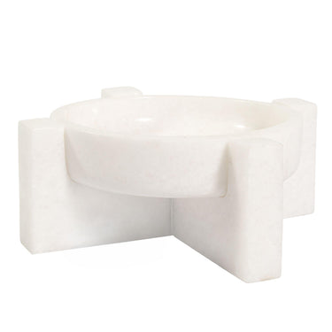 white marble footed bowl on cross-shaped base